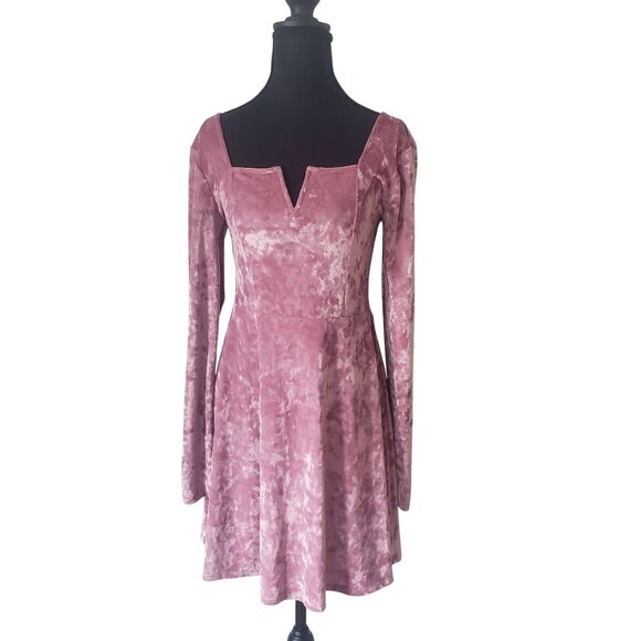 Aeropostale Solid V Wire Velvet Fit & Flare Dress Size M Velvet Pastel Goth - Picture 1 of 9